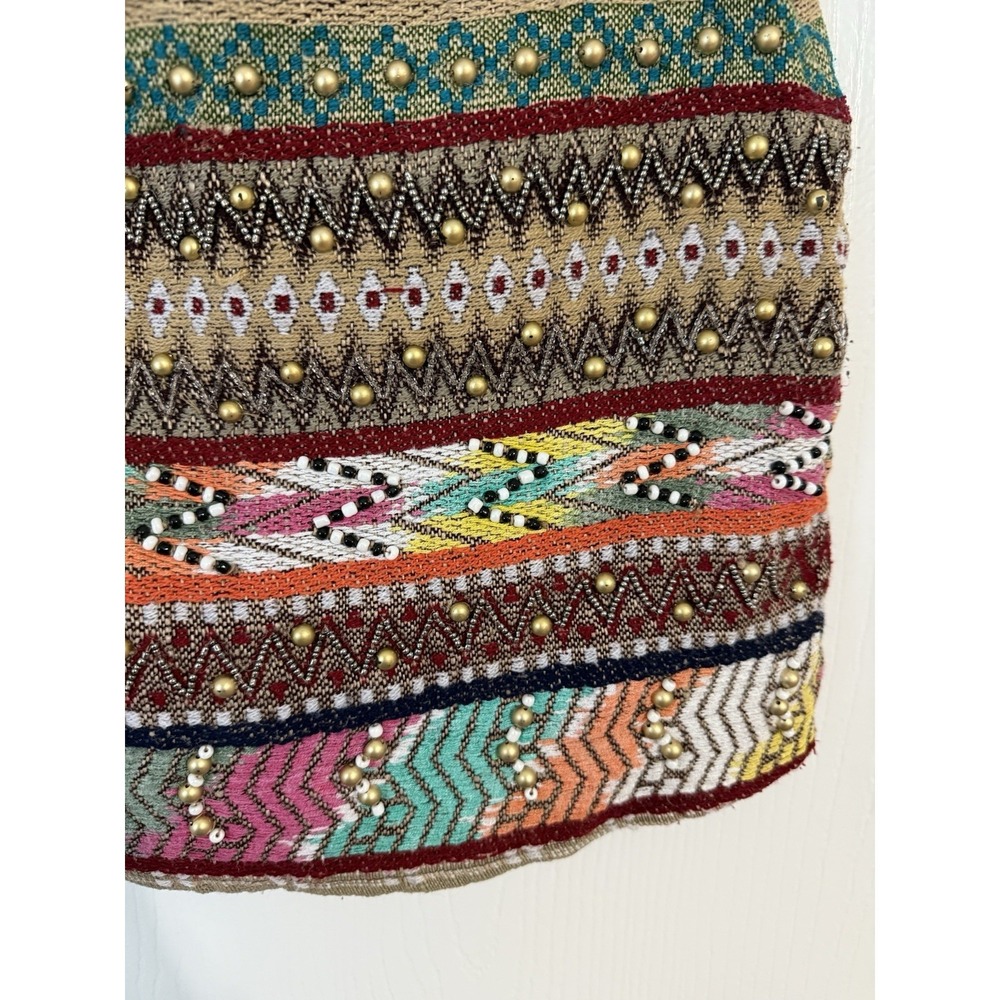 Glamorous Beaded Boho Mini Skirt Small Cotton Blend India Woven Lined Colorful - Picture 3 of 6